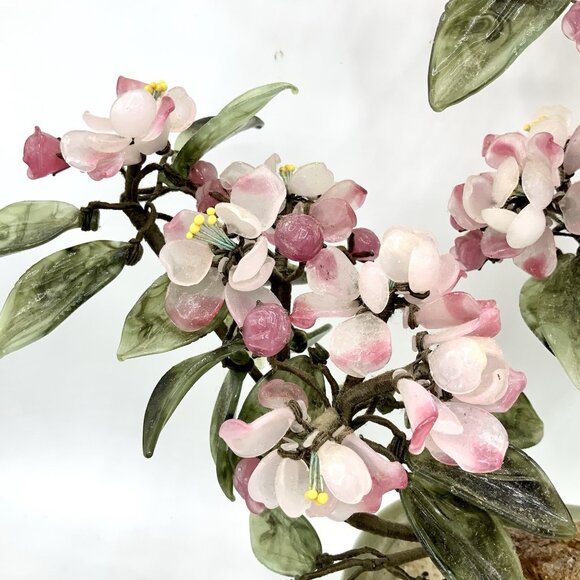 Pink Cherry Blossom Jade? Glass Bonsai Tree Vintage In Pot 15” Wide x 14" Tall - Picture 2 of 16